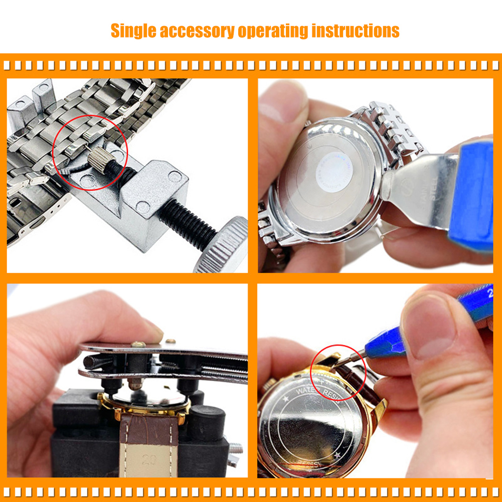 thumbnail image 4 of Ajuste de ajuste del kit de herramientas de reparación de la correa de reloj Pulsera de enlace de la correa del reloj Remover de correa con 3 reemplazo de alfileres adicionales para los relojeros, 4 of 6