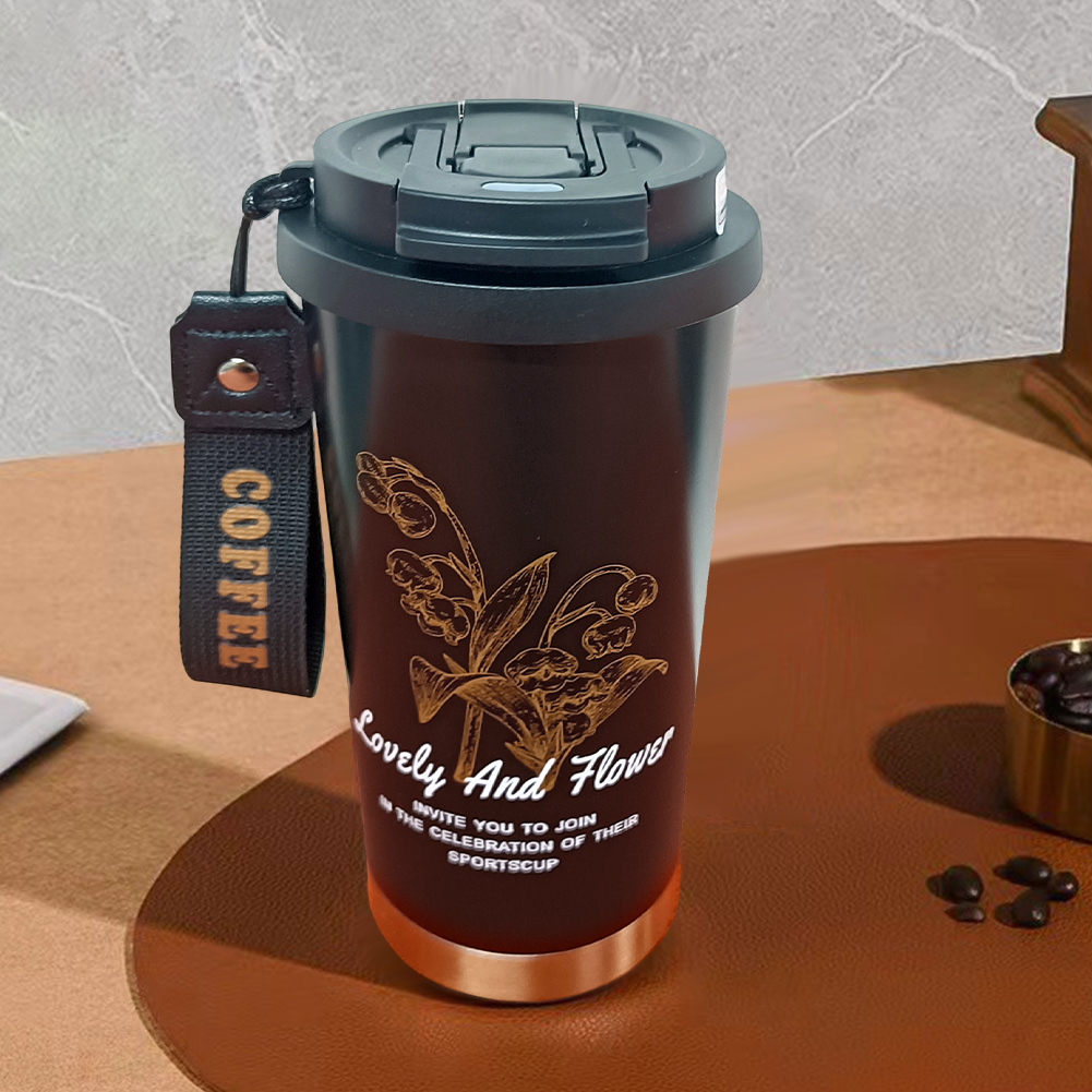 thumbnail image 1 of 500 ml de lirio de la taza Thermos del valle con frasco de flores de paja Lily de acero inoxidable de la taza de café del valle para mujeres hombres, 1 of 5