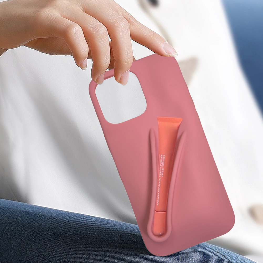 thumbnail image 4 of Caja de teléfono Lipstick Silicone Stand cubierta para iPhone 16 Orange, 4 of 7