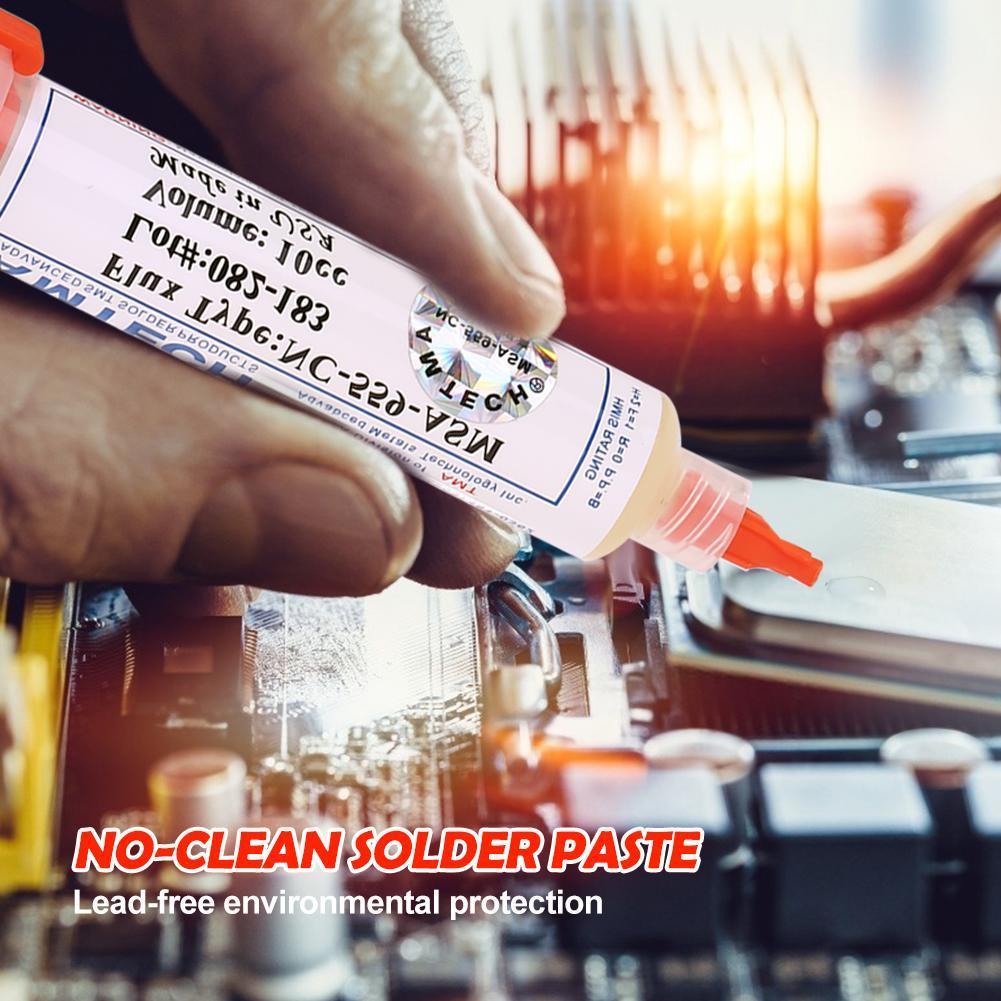 10cc Flujo de soldadura GRASE REPARACIÓN DIY PASA DE Soldadura + Herramienta de empuje de jeringas de agujas para componente electrónico de bord bord de circuito