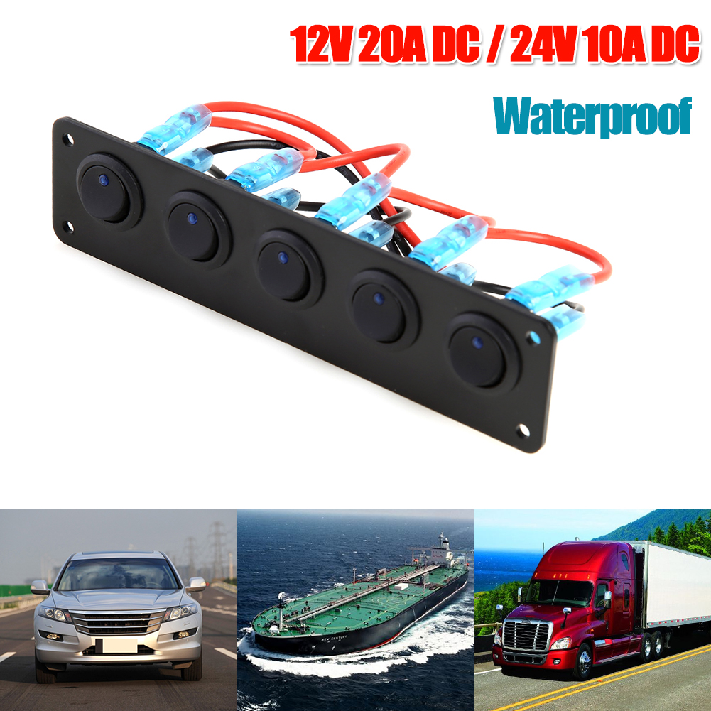 thumbnail image 4 of Panel de interruptor de balancín impermeable 5 LED marino de automóviles de pandillas 12V 20A 24V 10A DC Decoración de piezas de automóviles personales al aire libre, 4 of 9