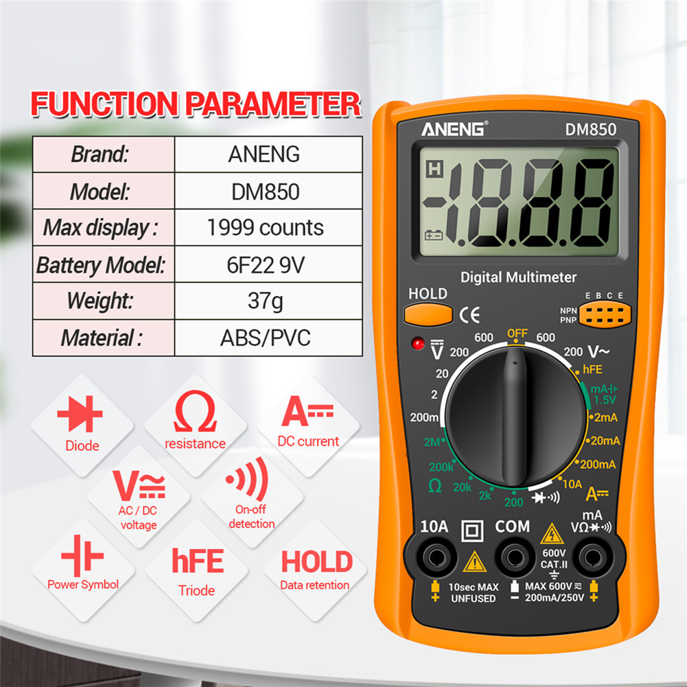 Voltaje Corriente Tester 2000 Conds Digital multímetro Voltímetro Américo Medidor Portable ThermoCouple LCD Backlight