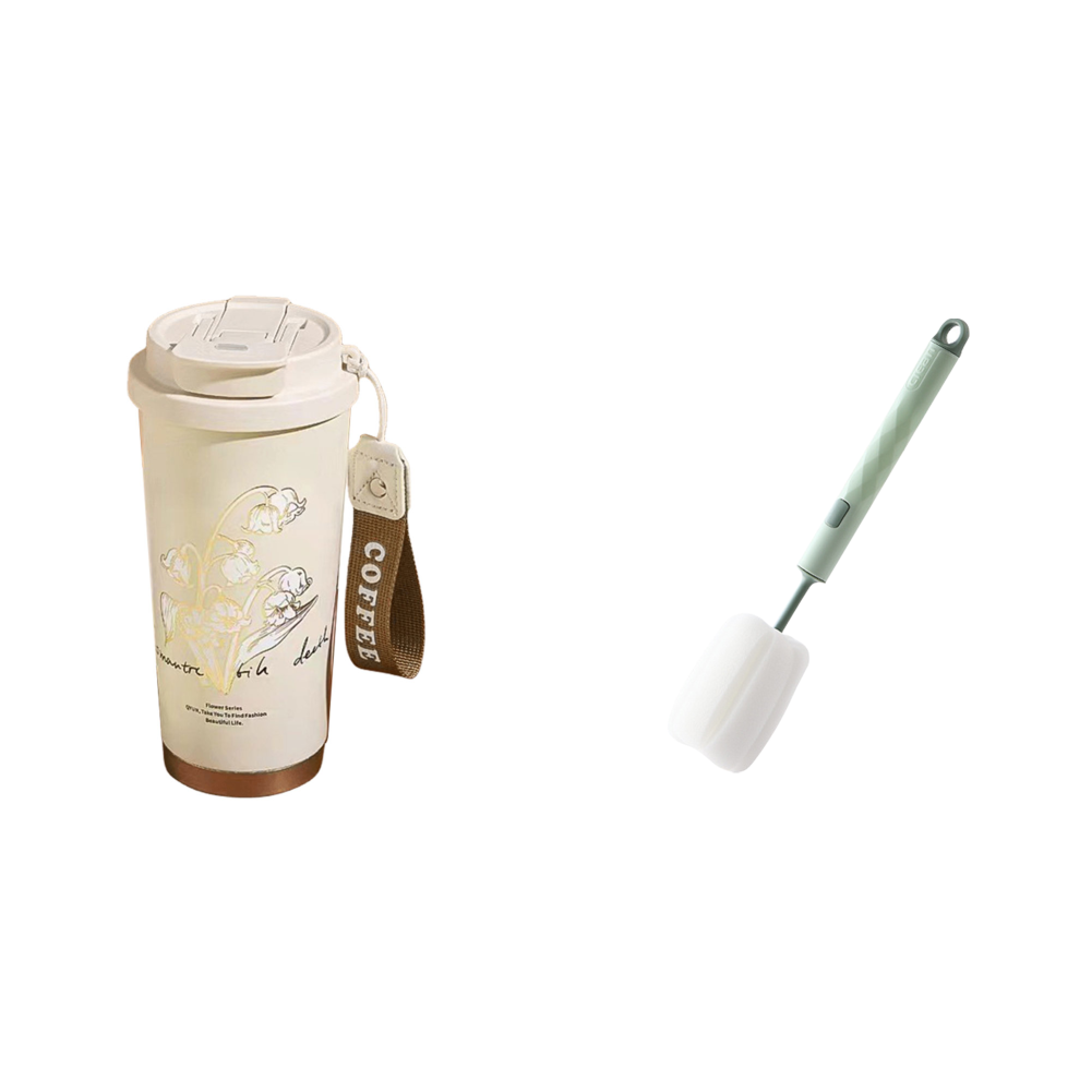 thumbnail image 1 of 500 ml de The Lily Valley Cup Taza Termo de Flores de Acero Inoxidable Café Beige, 1 of 2
