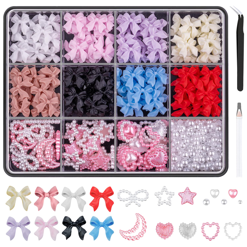 thumbnail image 1 of Conjunto de encantos de uñas y 12 grids 3D con herramientas de selección Bows Hearts para decoración, 1 of 4
