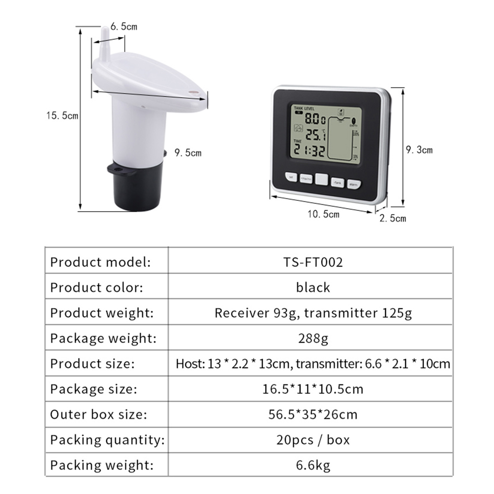 thumbnail image 2 of Herramienta de medición de temperatura LCD Herramienta de medición ultrasónica Tanque de agua inalámbrico Medidor de nivel de profundidad de líquido con pantalla de temperatura, 2 of 9