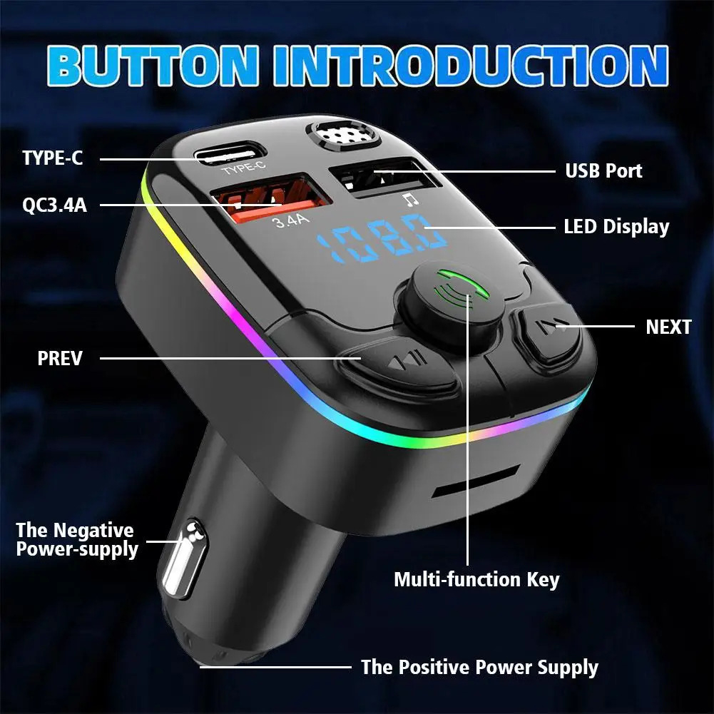 thumbnail image 3 of Modulador FM BT 5.0 Tipo-C Kit de coche inalámbrico manos libres Cargador de carga rápida USB, 3 of 5